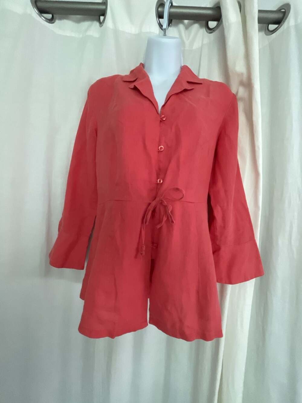 WilliSmith Women's Coral 100% Linen 3/4 Sleeve Button-Up Belted Blazer Sz Small